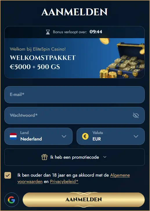 EliteSpin Casino NL Registreren